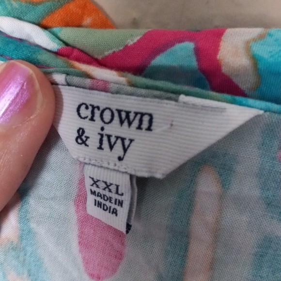 Crown & Ivy Shirt XXL Sleeveless Stripes Bold Tropical Leaf Print - Picture 3 of 7